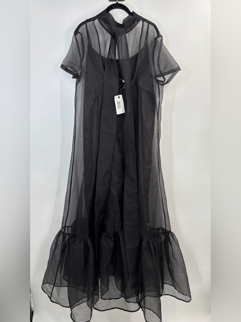 CAARA Melody High Neck Organza Tie Neck Tiered Hem Dress Black - Picture 7 of 7